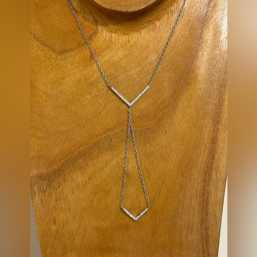 Elegant Double Chevron Y Silver Necklace with Crystal Accents